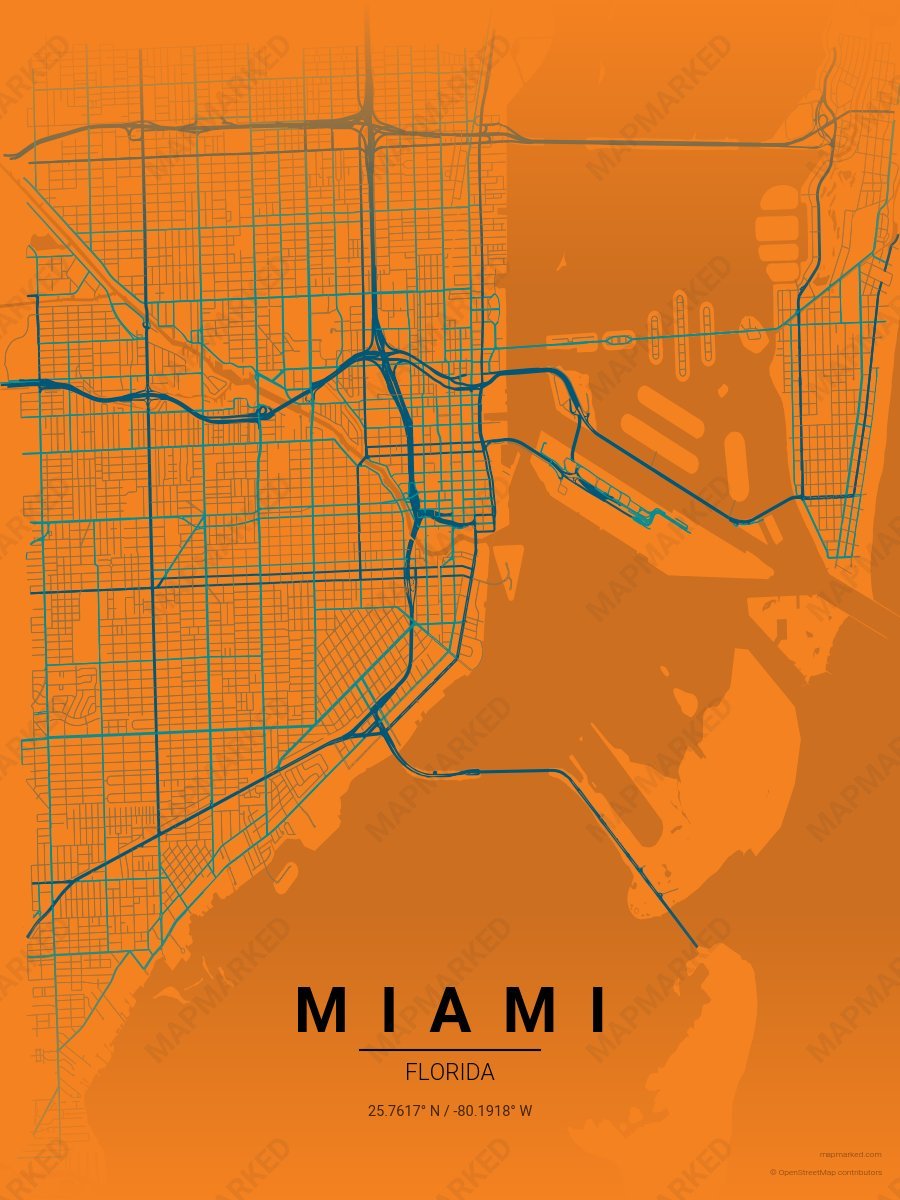Orange, Blue & Aqua Classic style sample on Miami