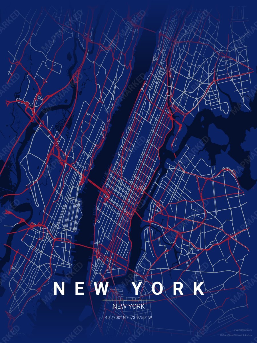 Dark Blue, Red & Gray Prime style sample on New York New