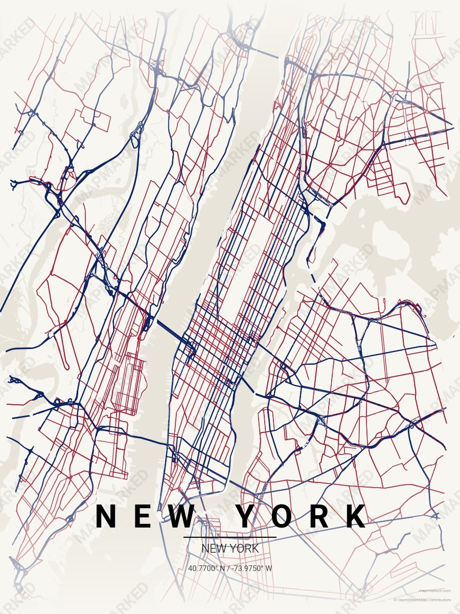 Cream, Dark Blue & Red Vista style sample on New York New