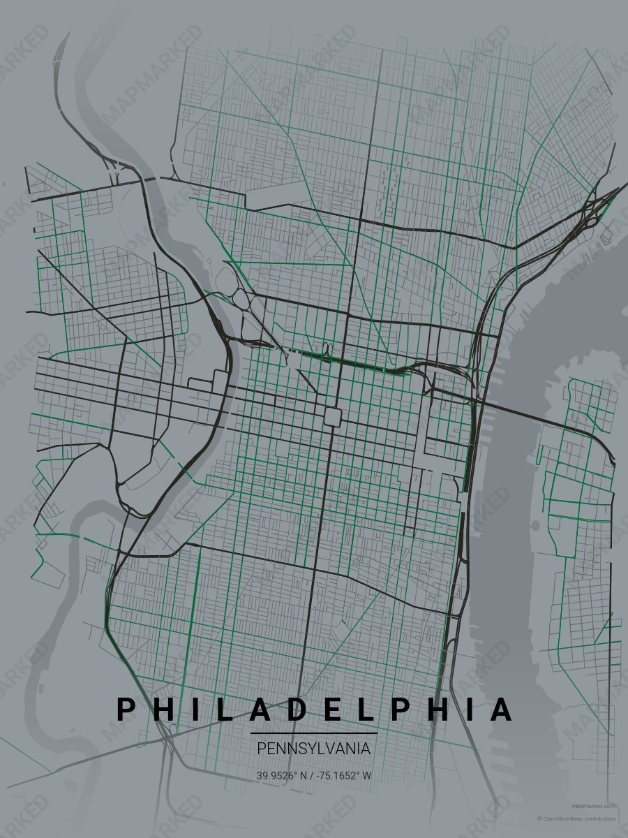 Gray, Black & Green Standard style sample on Philadelphia