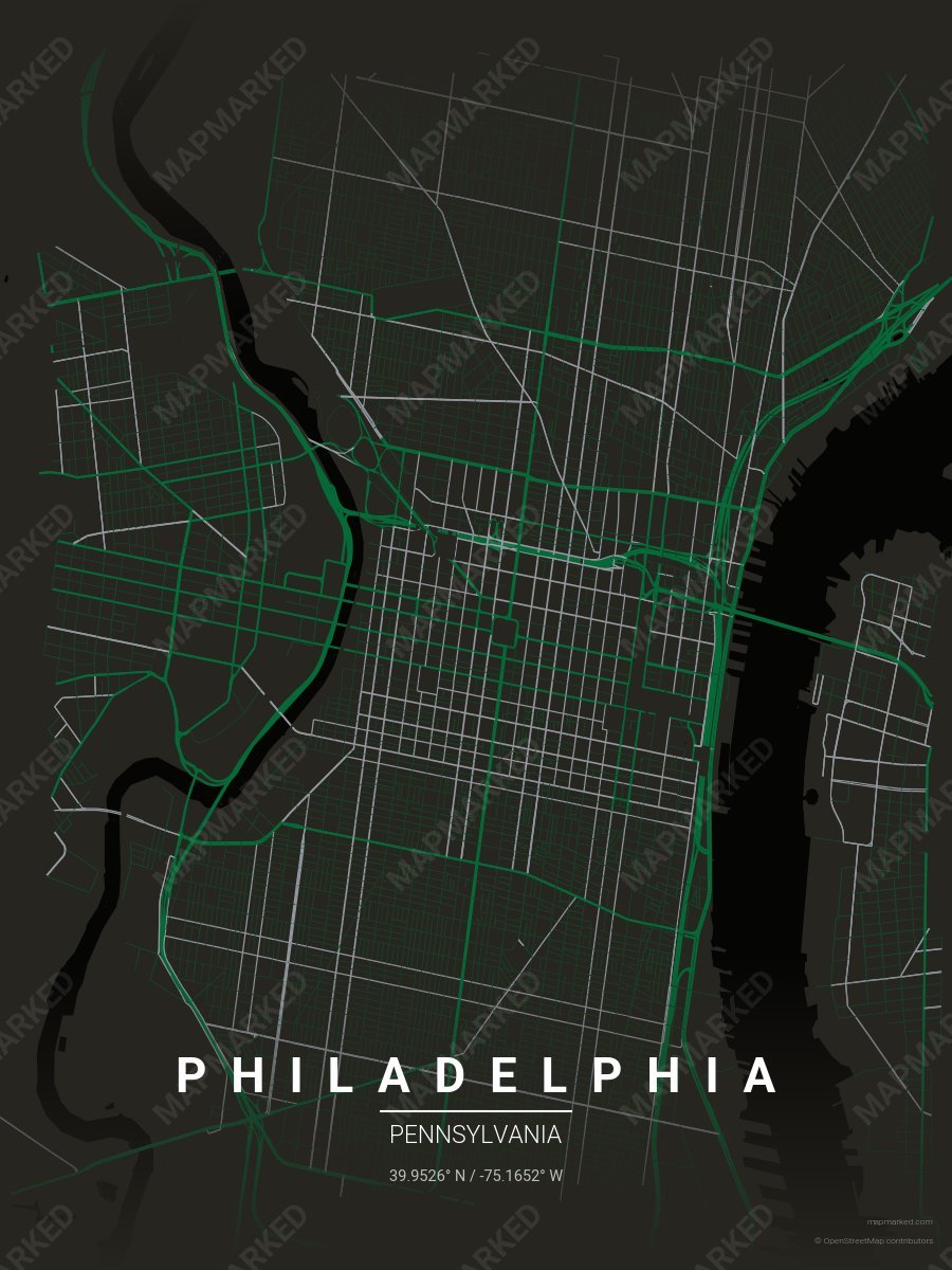 Black, Green & Gray Motif style sample on Philadelphia
