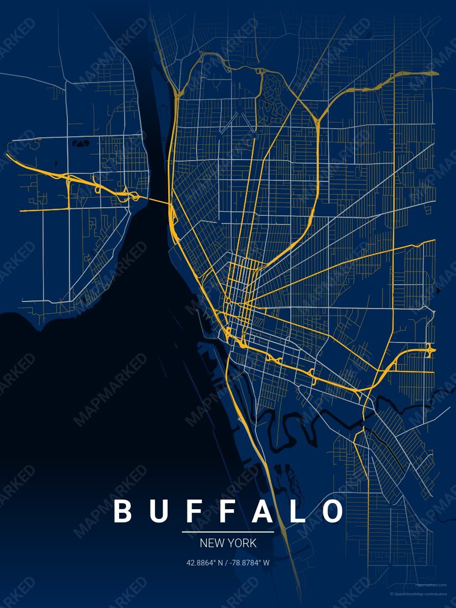 Blue, Yellow & Silver Bold style sample on Buffalo New
