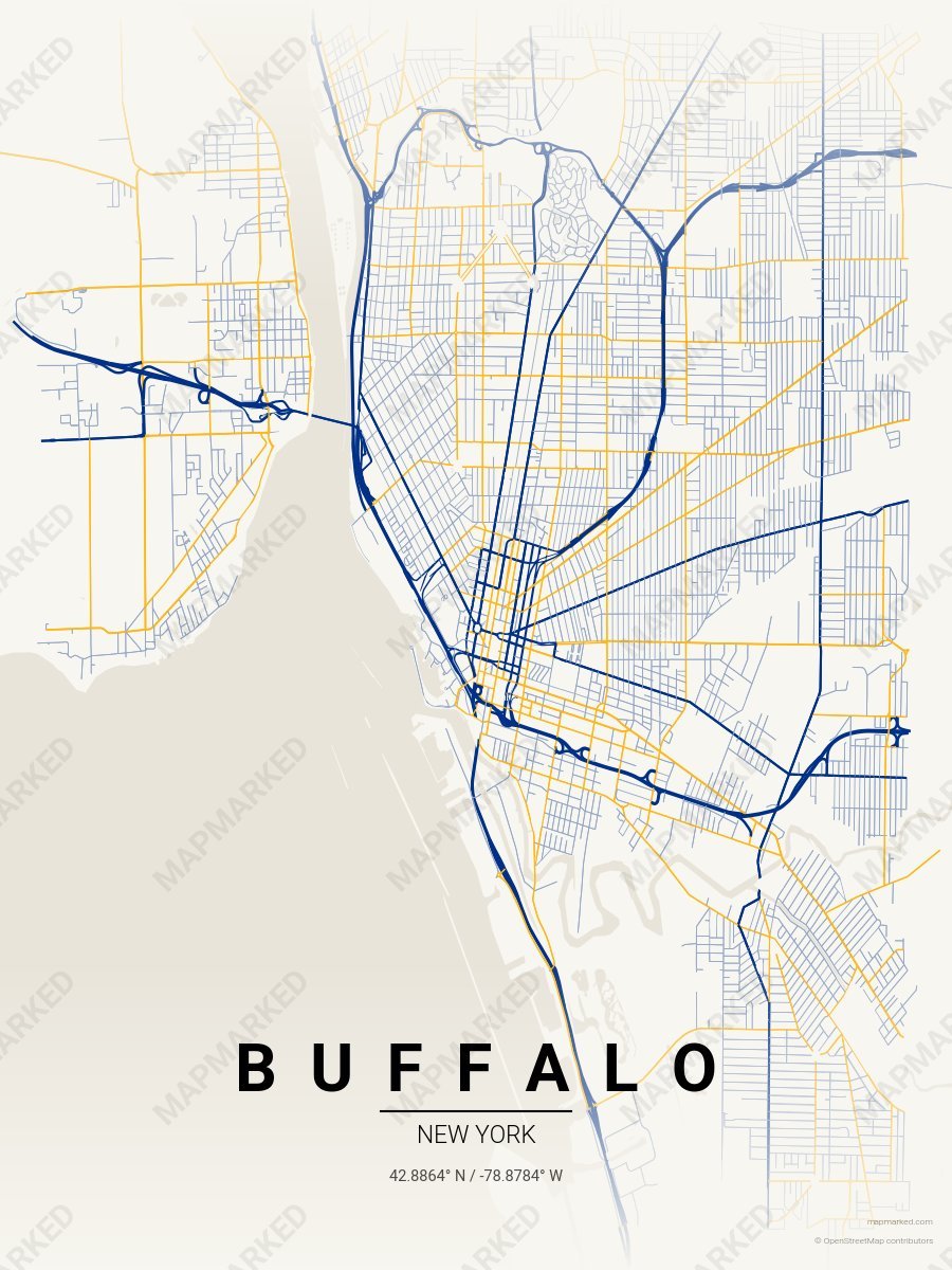 White, Royal Blue & Gold Icon style sample on Buffalo New