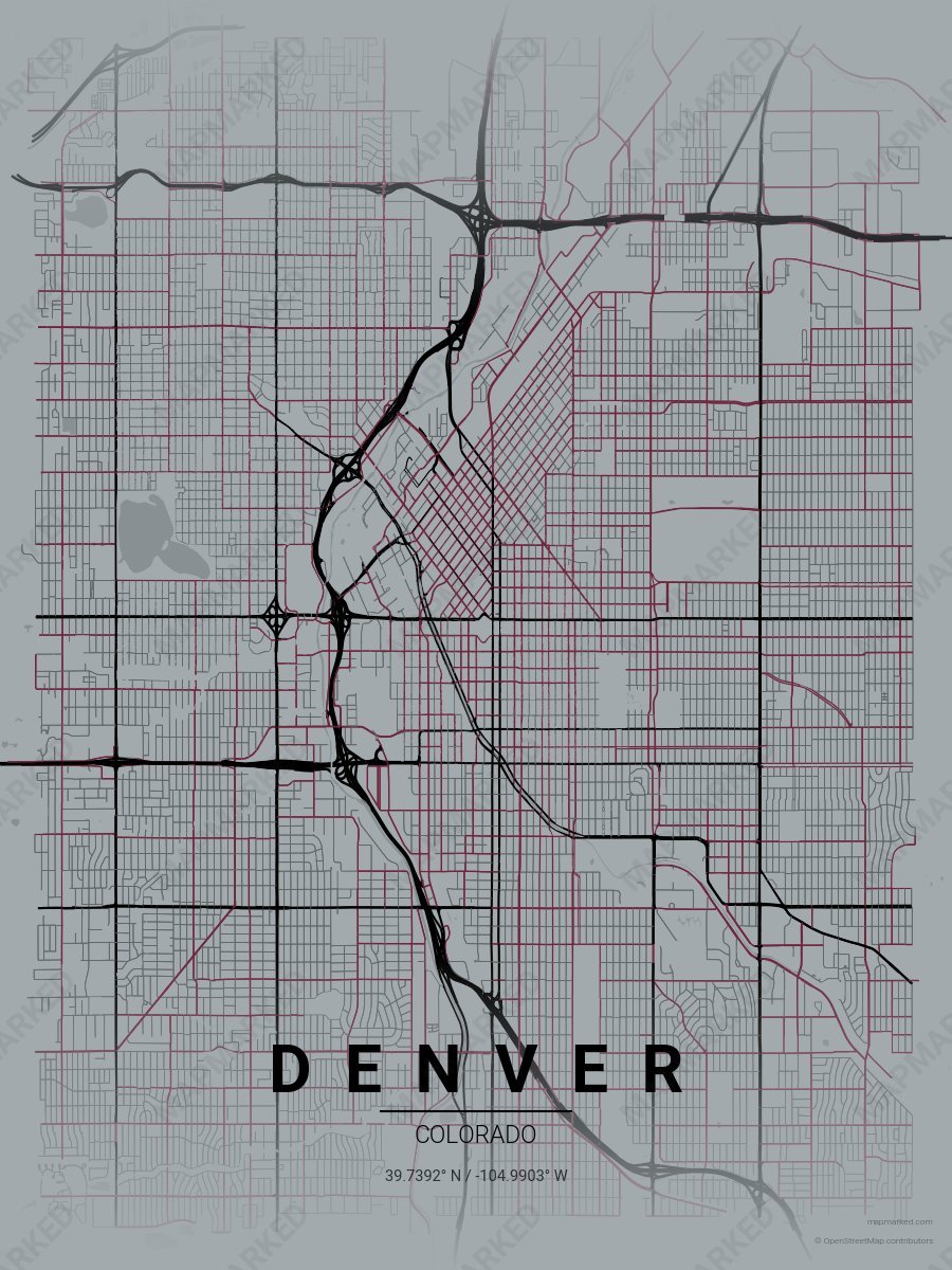 Silver, Black & Burgundy Atlas style sample on Denver
