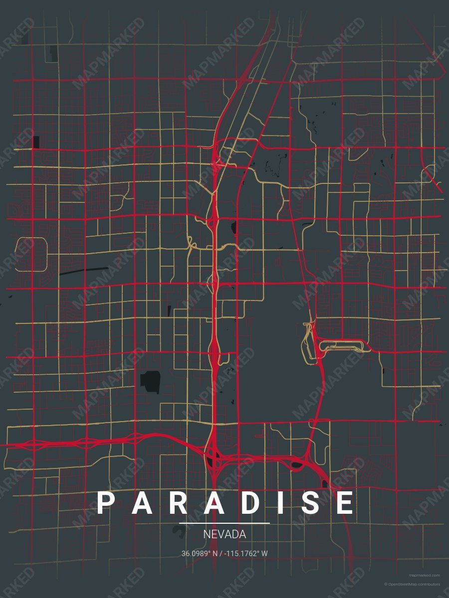 Gray, Red & Gold Bold style sample on Paradise
