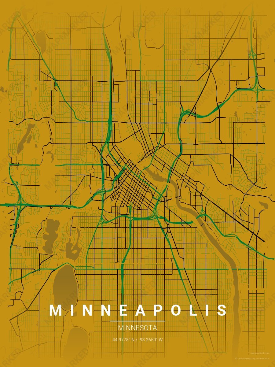 Gold, Green & Black Atlas style sample on Minneapolis