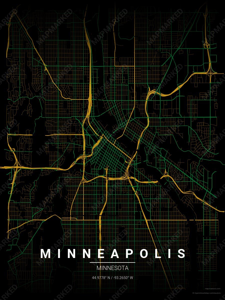 Black, Gold & Green Bold style sample on Minneapolis