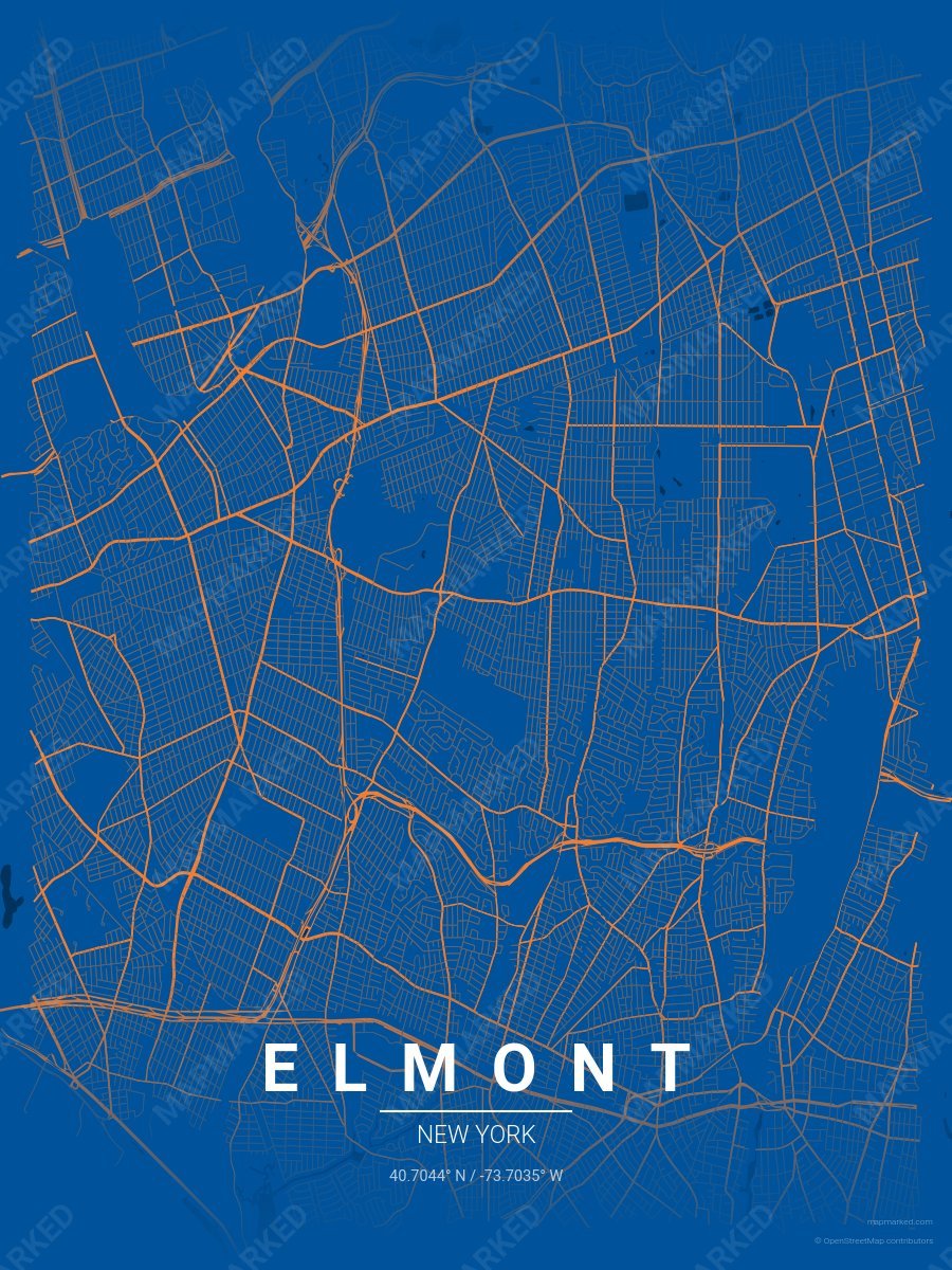 Blue & Orange Motif style sample on Elmont New