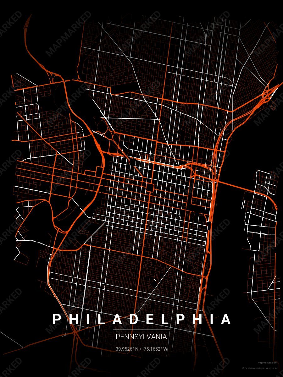 Black, Orange & White Heritage style sample on Philadelphia