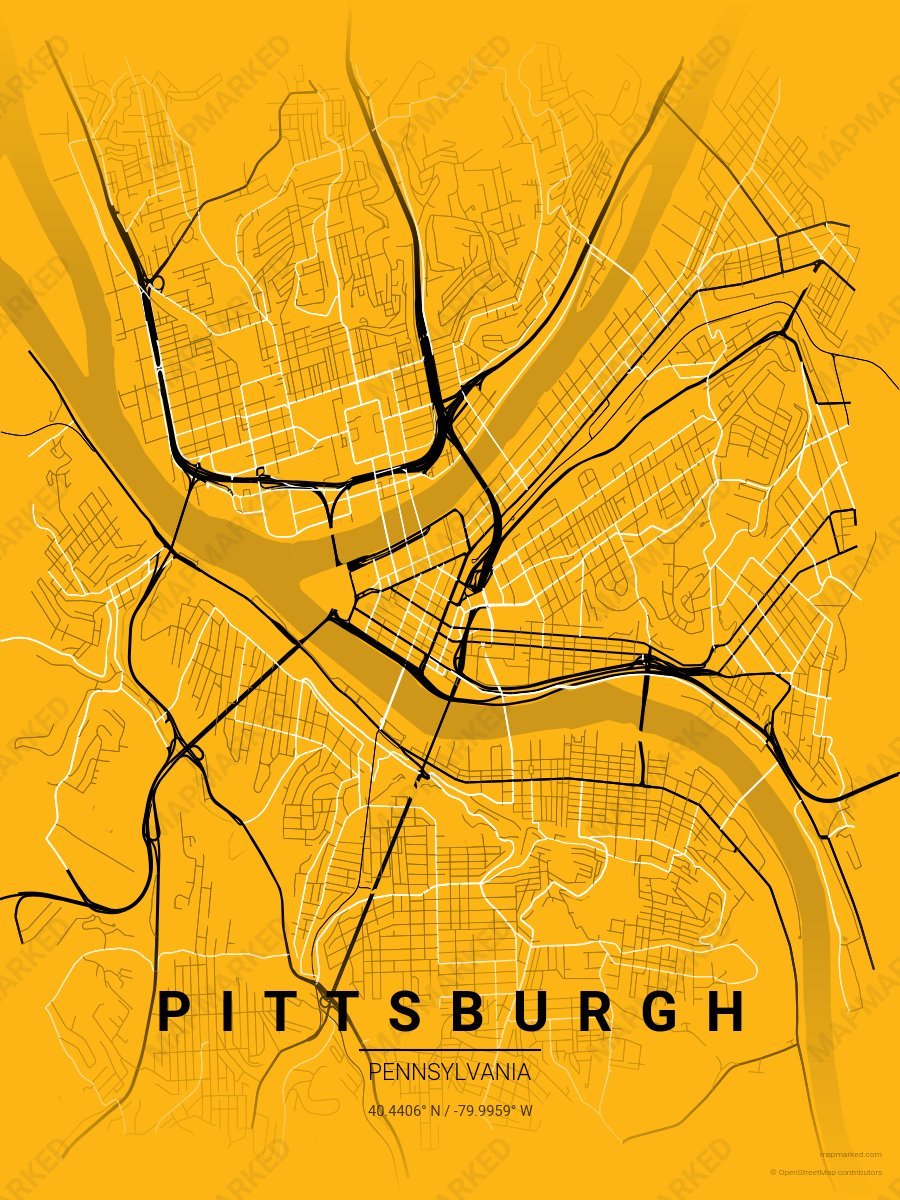 Yellow, Black & White Bold style sample on Pittsburgh