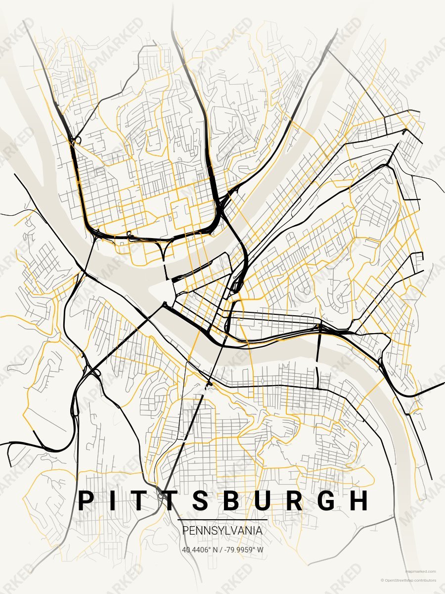 White, Black & Yellow Bold style sample on Pittsburgh