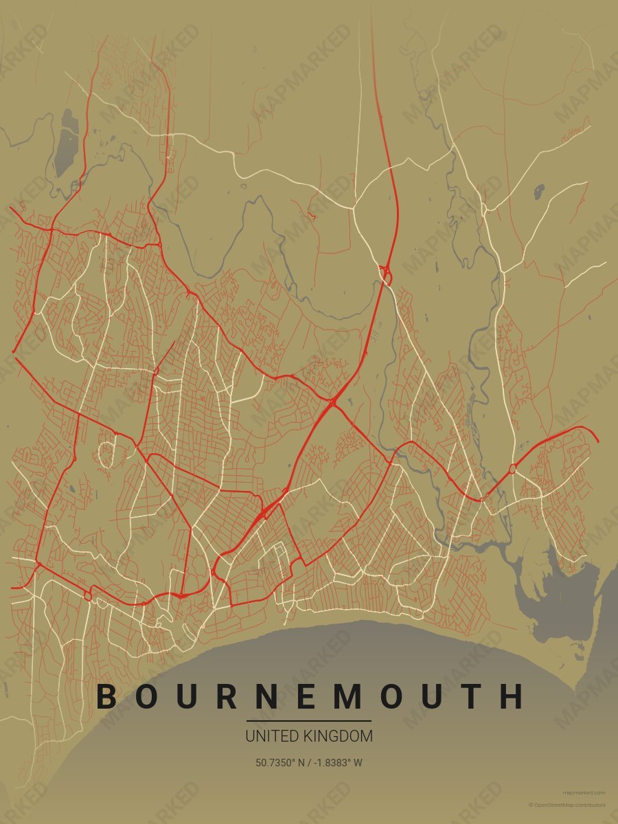 Dark Gold, Red & Light Gold Range style sample on Bournemouth Gb