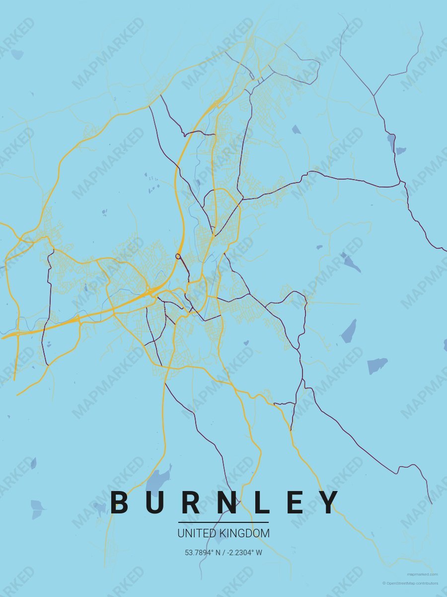 Light Blue, Gold & Burgundy Contrast style sample on Burnley Gb