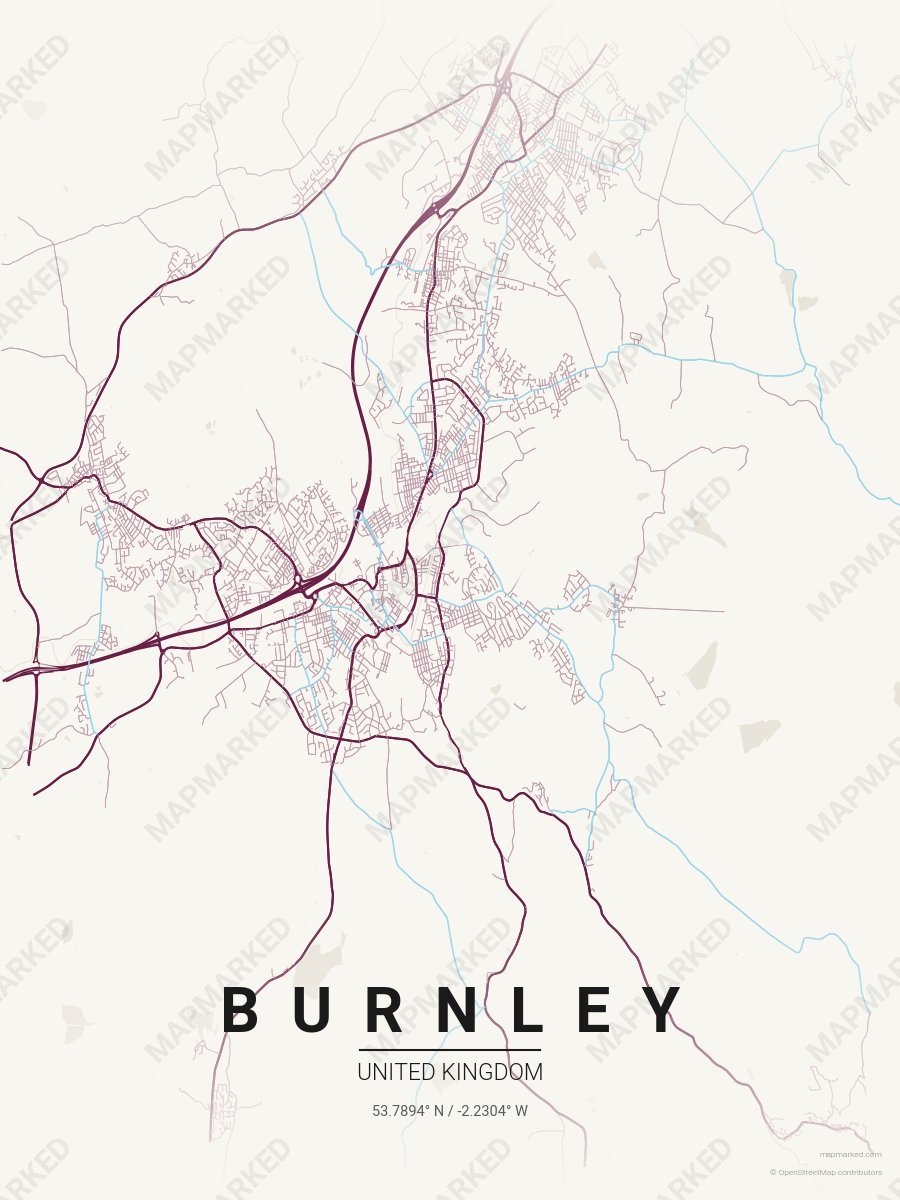 Cream, Burgundy & Light Blue Heritage style sample on Burnley Gb