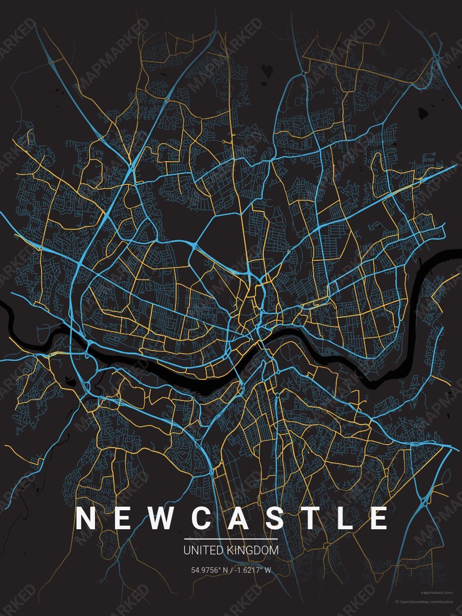 Black, Blue & Gold Prime style sample on Newcastle Gb