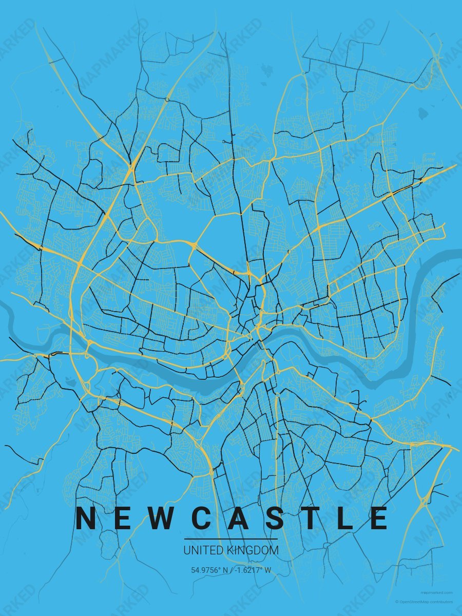 Blue, Gold & Black Prime style sample on Newcastle Gb