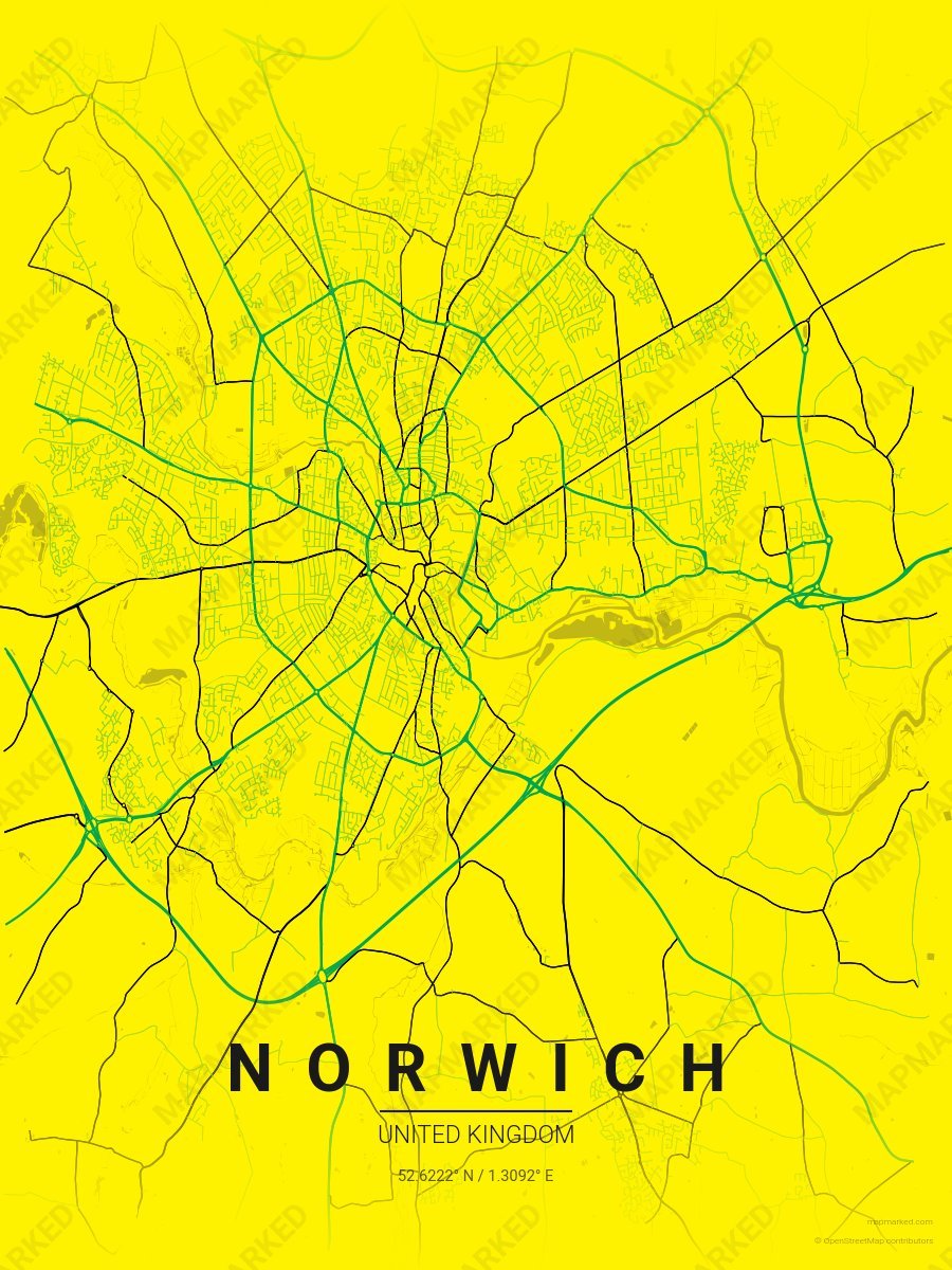 Yellow, Green & Black Icon style sample on Norwich Gb