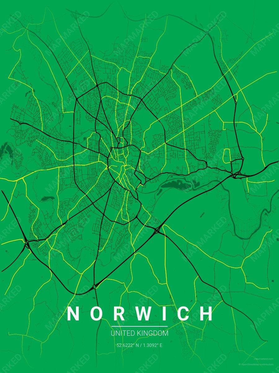 Green, Black & Yellow Contrast style sample on Norwich Gb