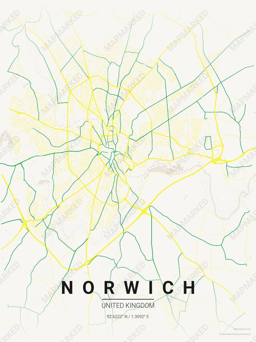 Cream, Yellow & Green Heritage style sample on Norwich Gb