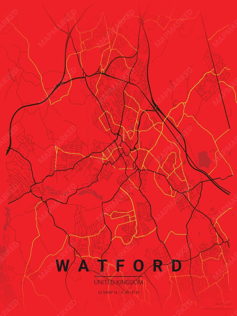 Red, Black & Yellow Vista style sample on Watford Gb