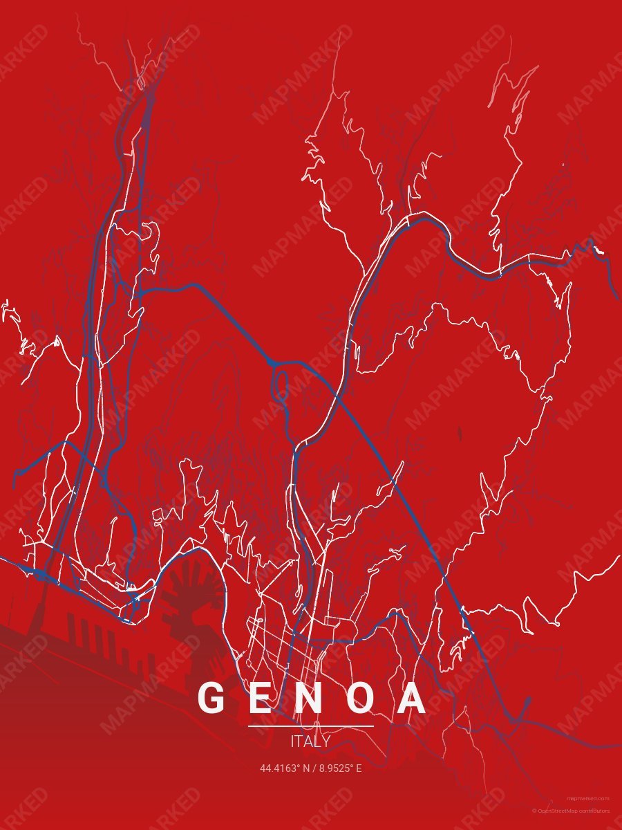 Red, Blue & White Cadence style sample on Genoa It