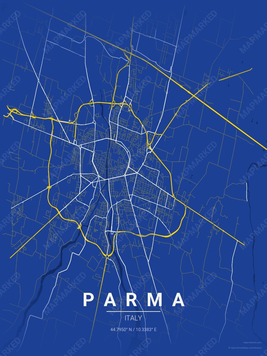 Blue, Yellow & White Range style sample on Parma It
