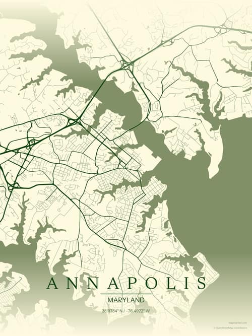 Annapolis map art print in Harvest Barn — minimalist city map poster