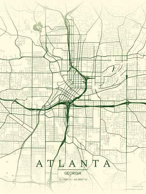Atlanta map art print in Harvest Barn — minimalist city map poster