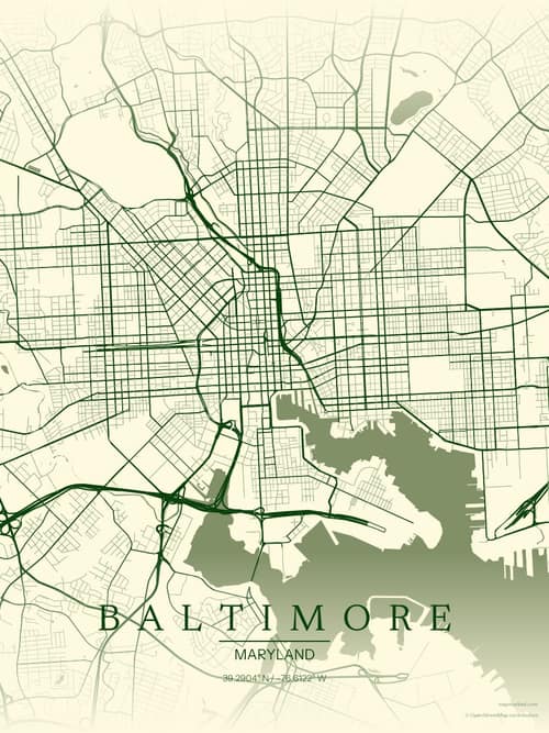 Baltimore map art print in Harvest Barn — minimalist city map poster