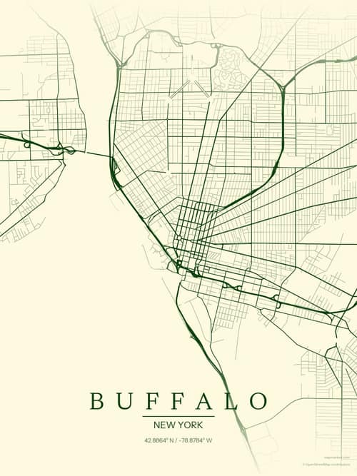 Buffalo map art print in Harvest Barn — minimalist city map poster