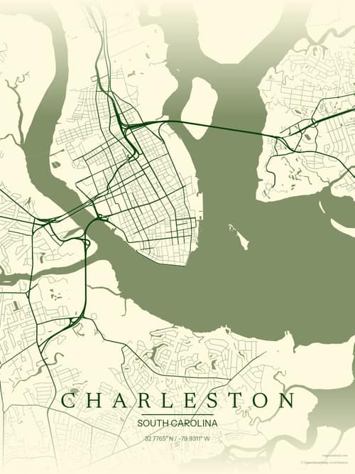 Charleston map art print in Harvest Barn — minimalist city map poster