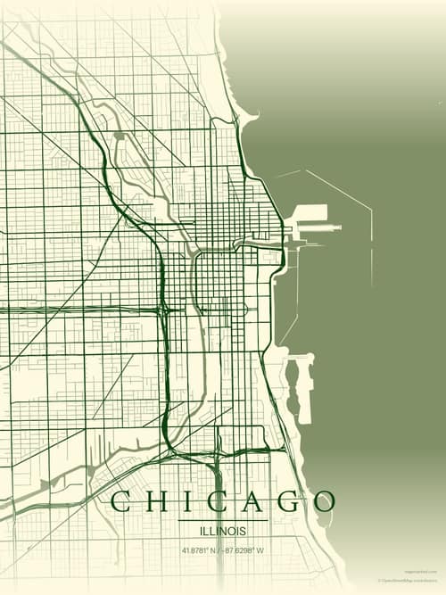 Chicago map art print in Harvest Barn — minimalist city map poster