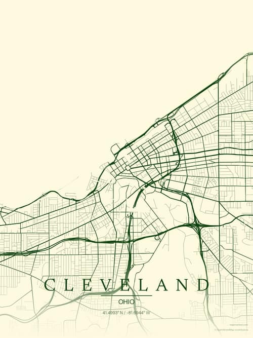 Cleveland map art print in Harvest Barn — minimalist city map poster
