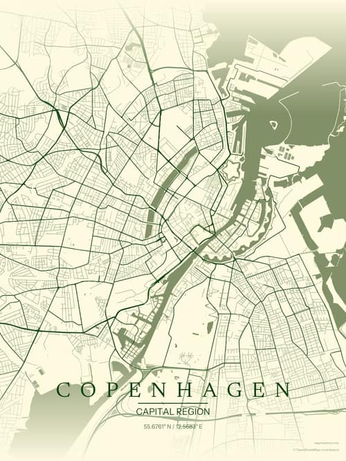 Copenhagen map art print in Harvest Barn — minimalist city map poster