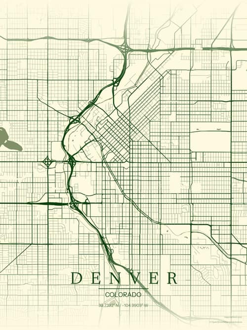Denver map art print in Harvest Barn — minimalist city map poster