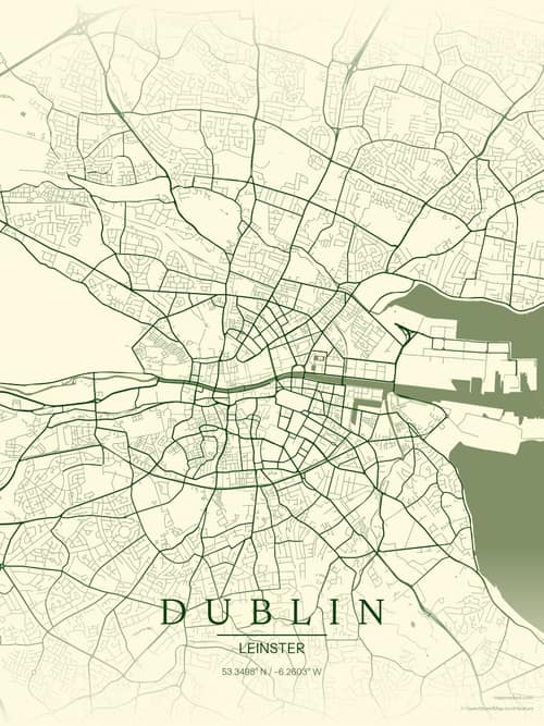 Dublin map art print in Harvest Barn — minimalist city map poster
