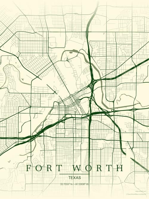 Fort Worth map art print in Harvest Barn — minimalist city map poster