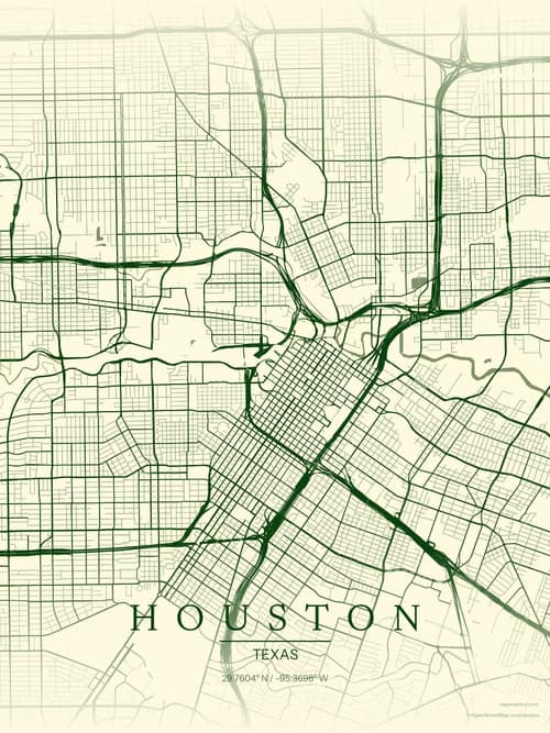 Houston map art print in Harvest Barn — minimalist city map poster