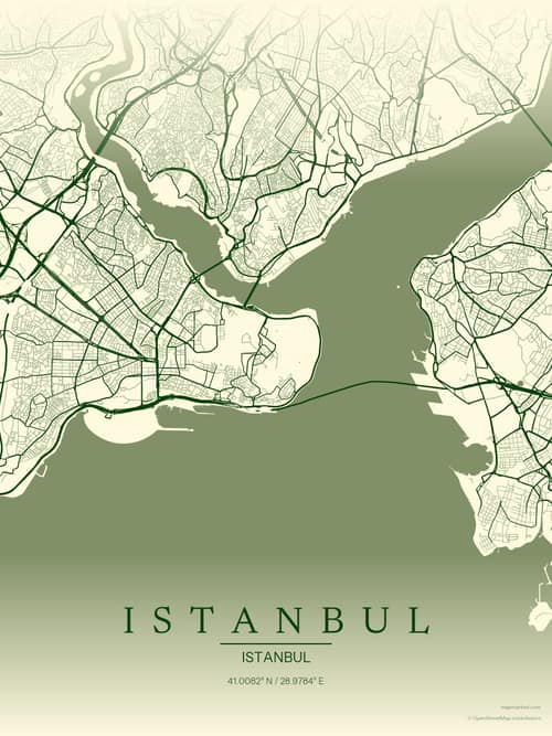 Istanbul map art print in Harvest Barn — minimalist city map poster