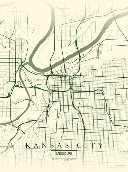 Kansas City map art print in Harvest Barn — minimalist city map poster