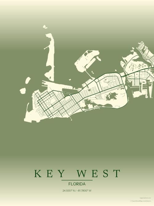 Key West map art print in Harvest Barn — minimalist city map poster