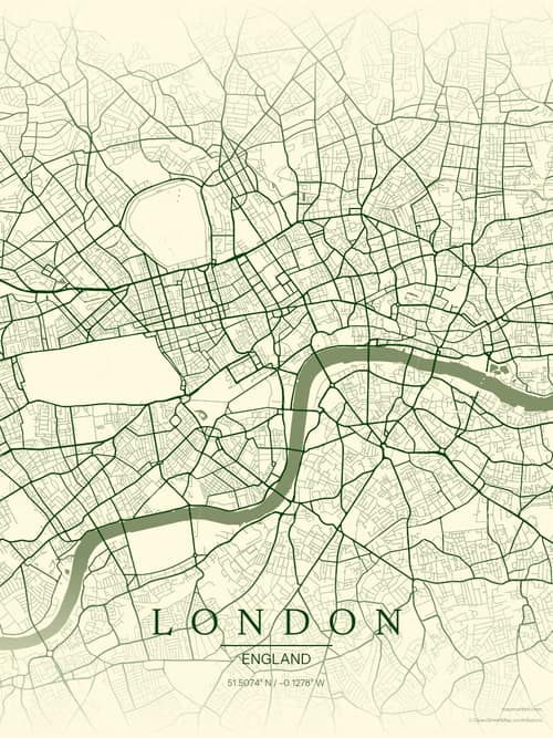 London map art print in Harvest Barn — minimalist city map poster