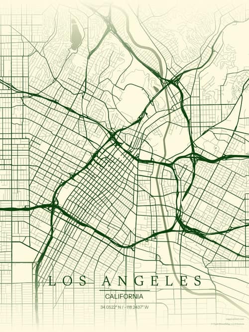 Los Angeles map art print in Harvest Barn — minimalist city map poster