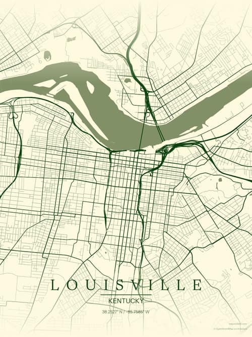 Louisville map art print in Harvest Barn — minimalist city map poster