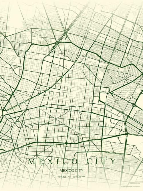 Mexico City map art print in Harvest Barn — minimalist city map poster