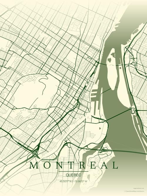 Montreal map art print in Harvest Barn — minimalist city map poster