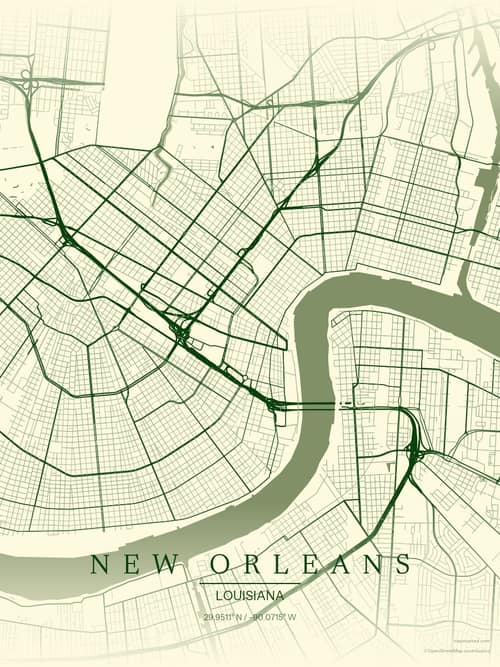New Orleans map art print in Harvest Barn — minimalist city map poster