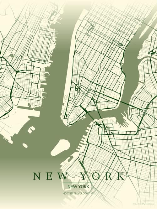New York map art print in Harvest Barn — minimalist city map poster