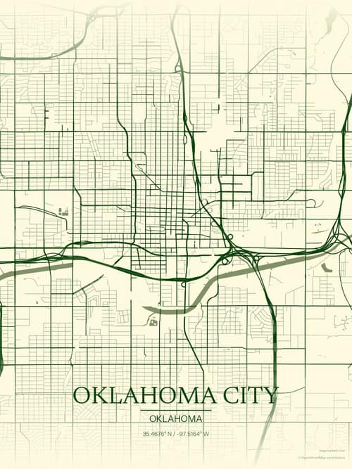 Oklahoma City map art print in Harvest Barn — minimalist city map poster