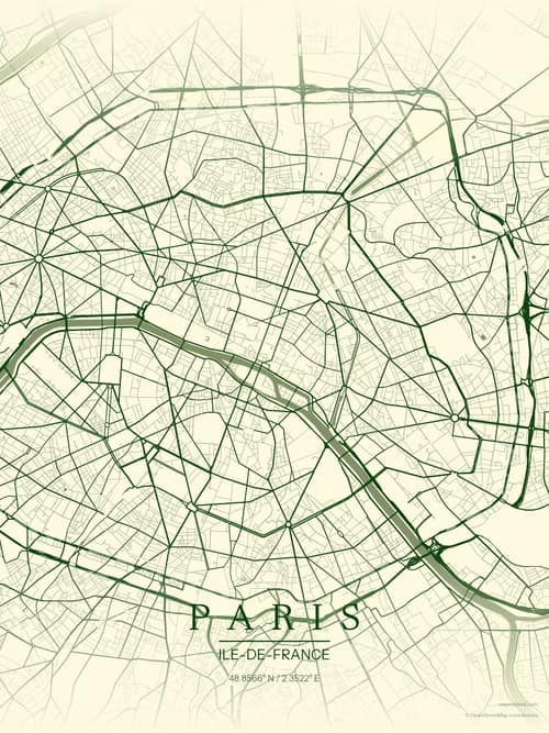 Paris map art print in Harvest Barn — minimalist city map poster